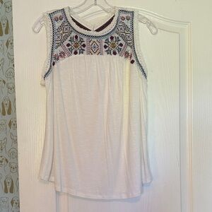 Knox Rose Ivory Sleeveless Blouse with Multicolor Embroidery